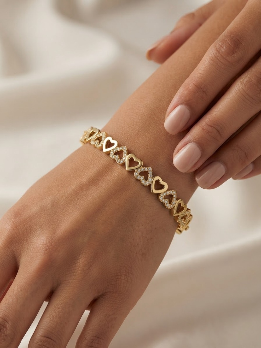Gold Heart Link Cristal Bracelet - Women Jewelry